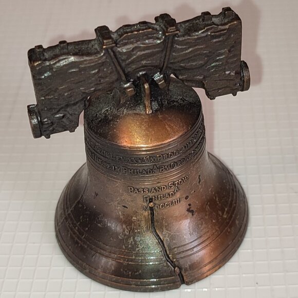 Miniature Liberty Bell Philadelphia Copper Metal Academia Decor Vintage - Picture 1 of 7